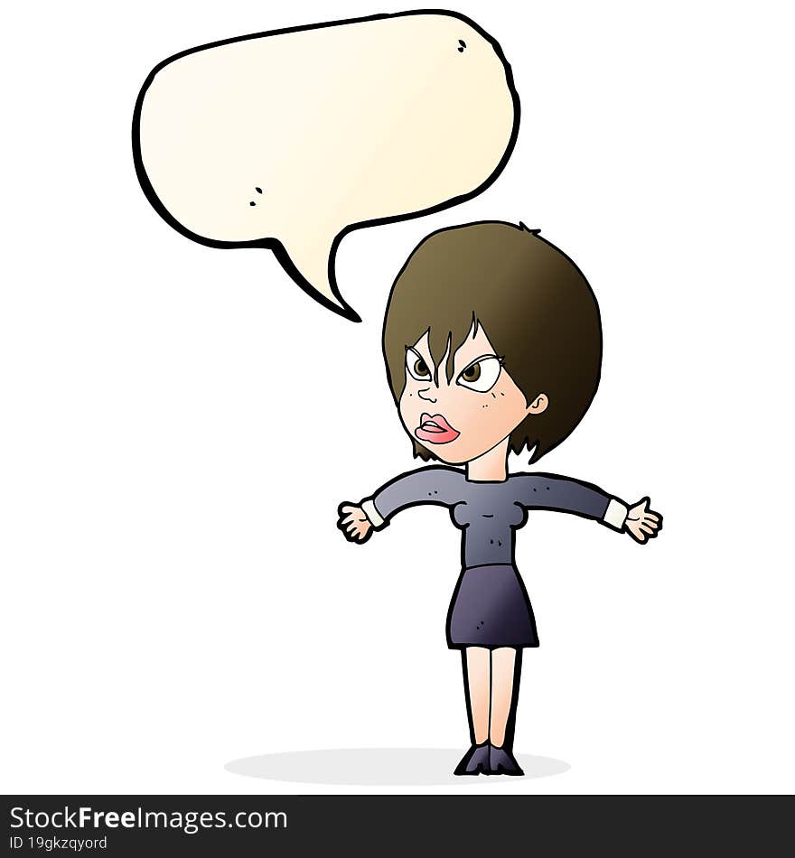 cartoon annoyed girl with speech bubble