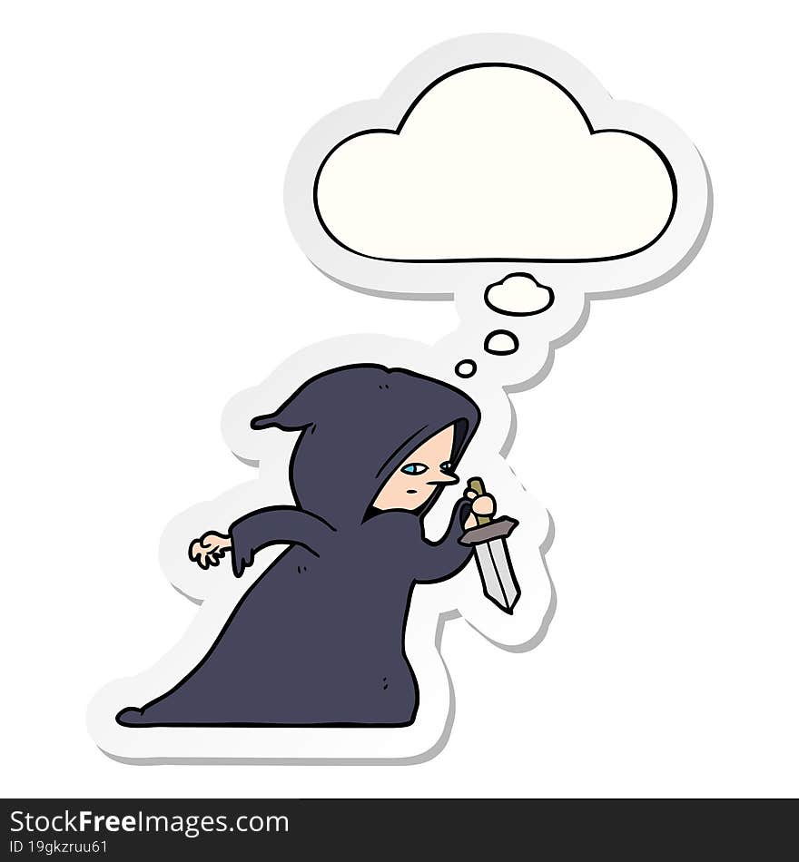 cartoon assassin and thought bubble as a printed sticker