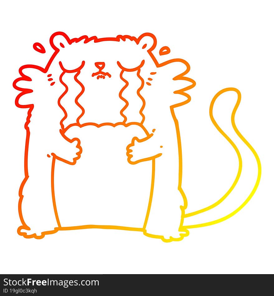 warm gradient line drawing of a cartoon crying cat