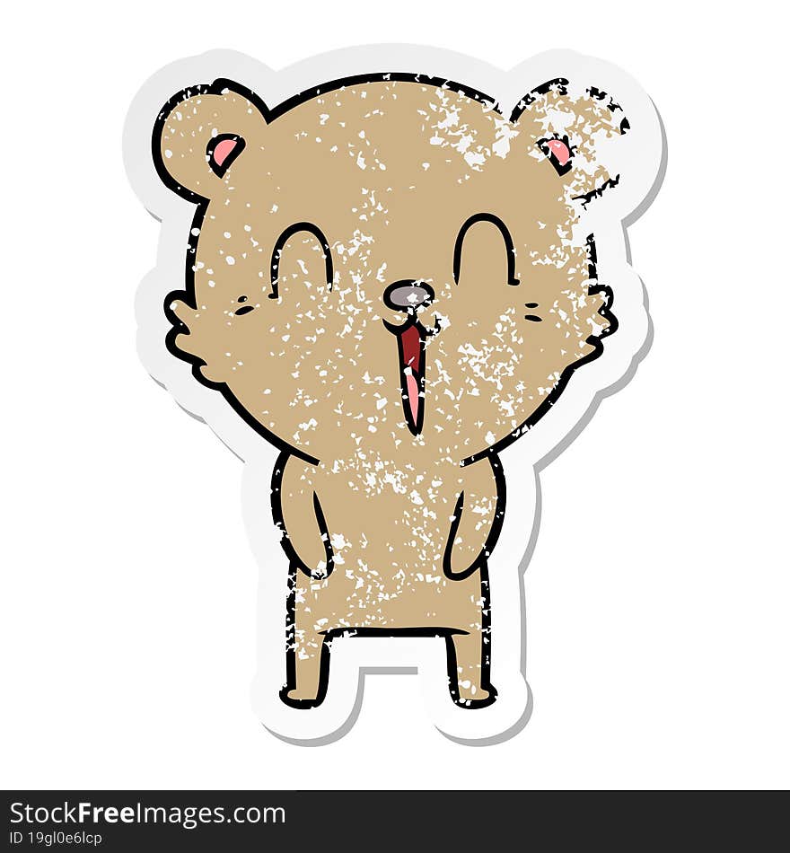 distressed sticker of a happy cartoon bear