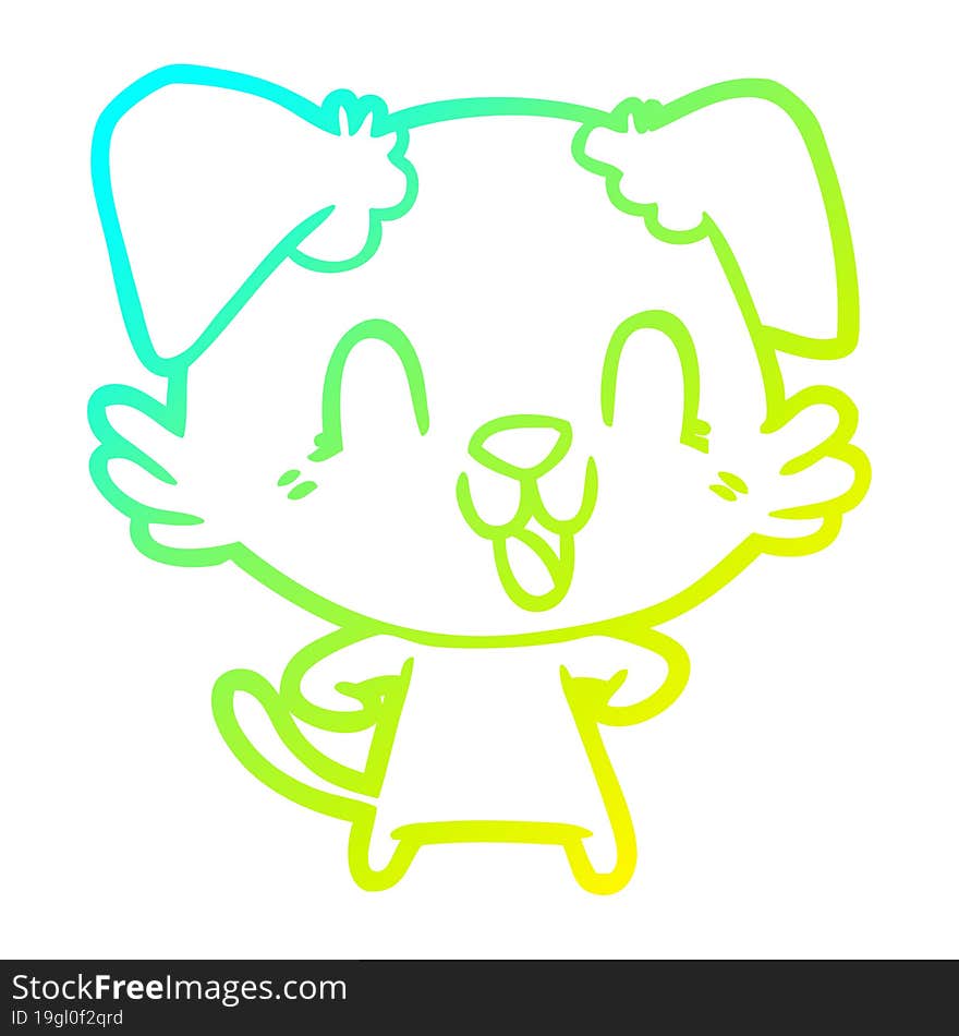 cold gradient line drawing of a laughing cartoon dog