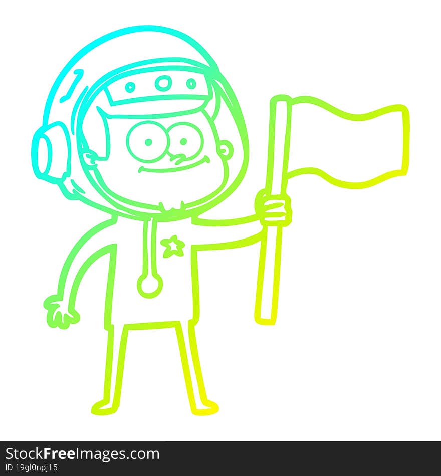 cold gradient line drawing of a happy astronaut cartoon