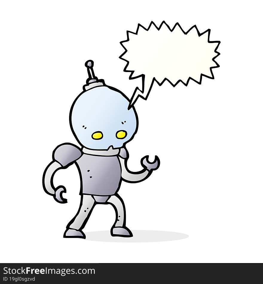 cartoon alien robot with speech bubble