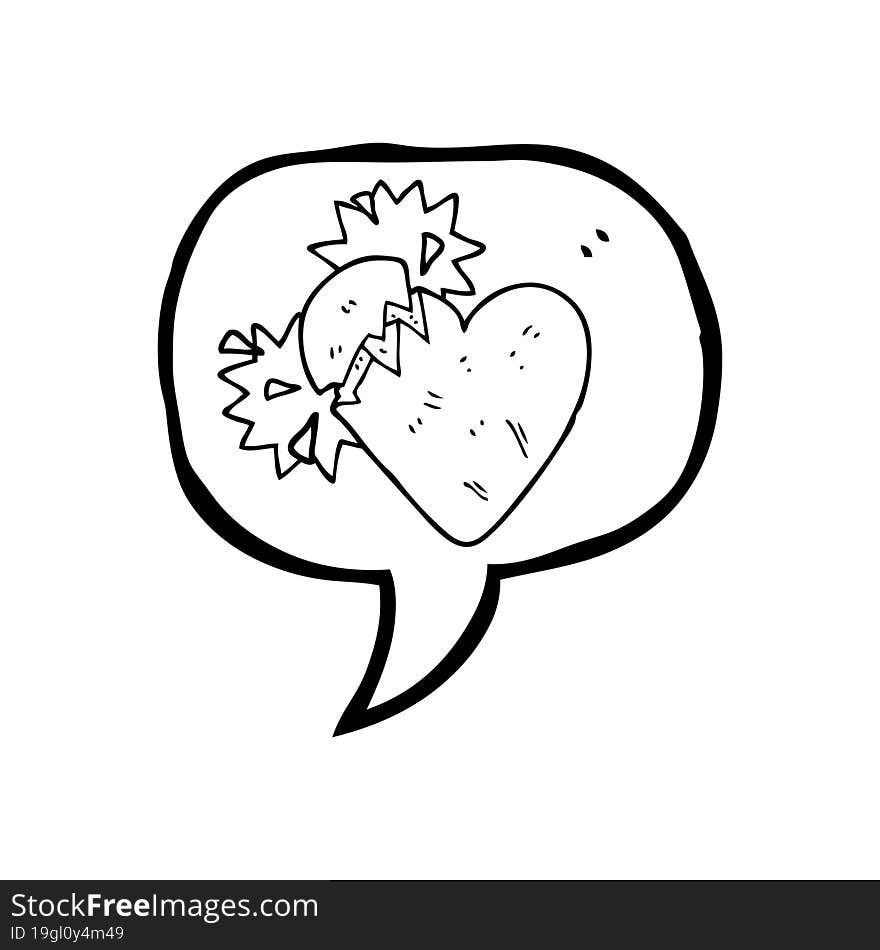 freehand drawn speech bubble cartoon broken heart