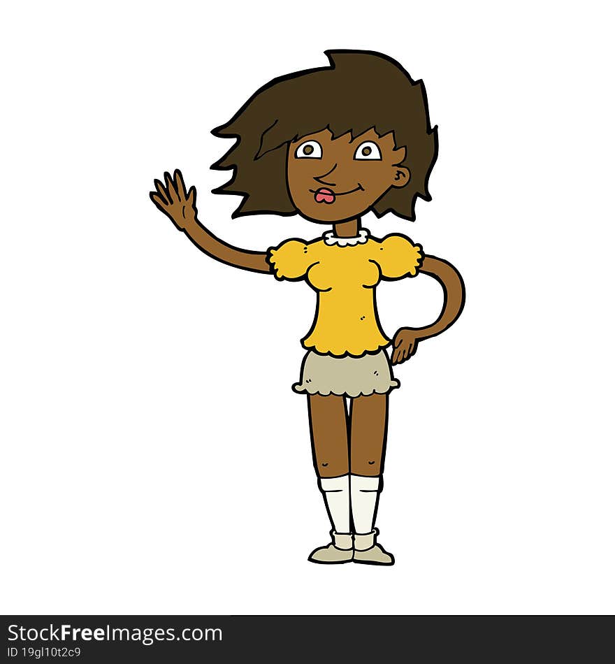 cartoon woman waving