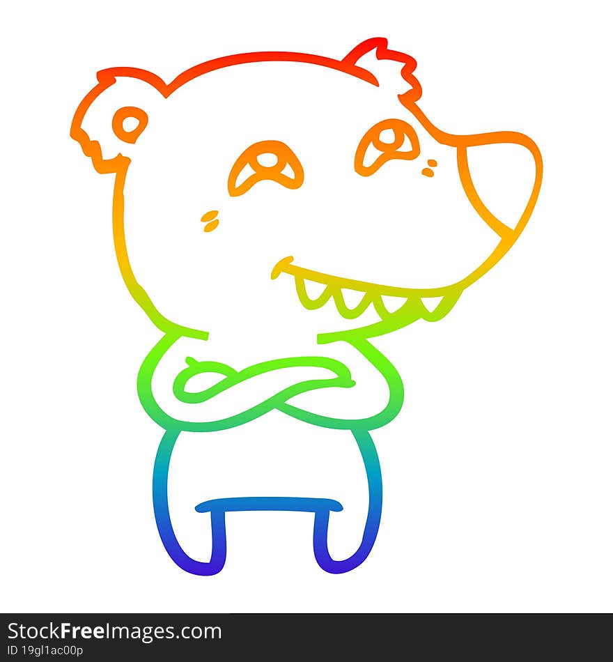 rainbow gradient line drawing cartoon polar bear showing teeth