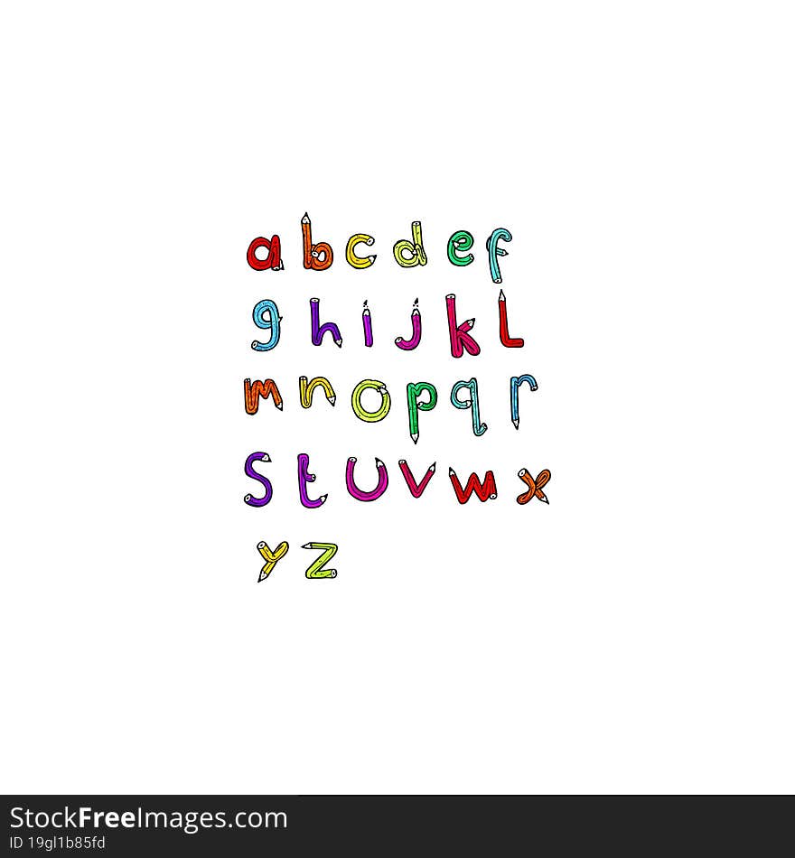 cartoon pencil shaped alphabet