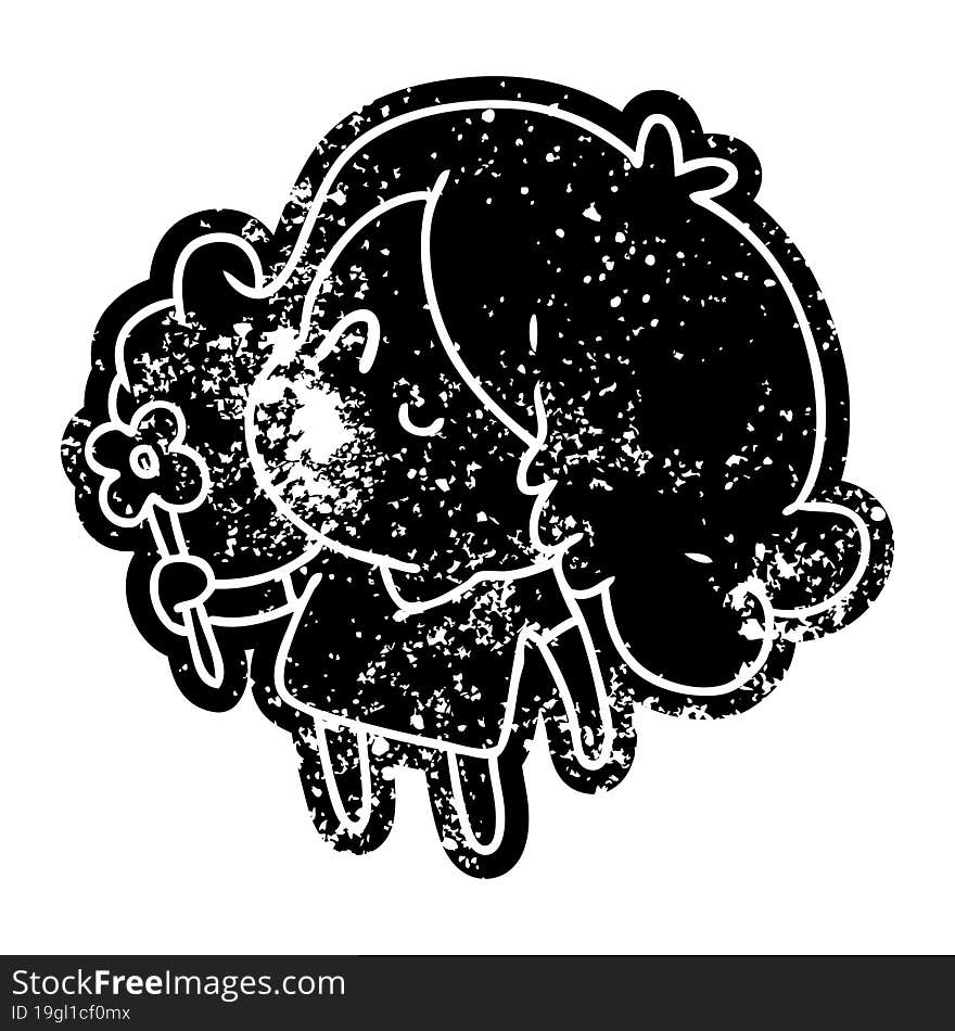 grunge distressed icon of a cute kawaii girl. grunge distressed icon of a cute kawaii girl