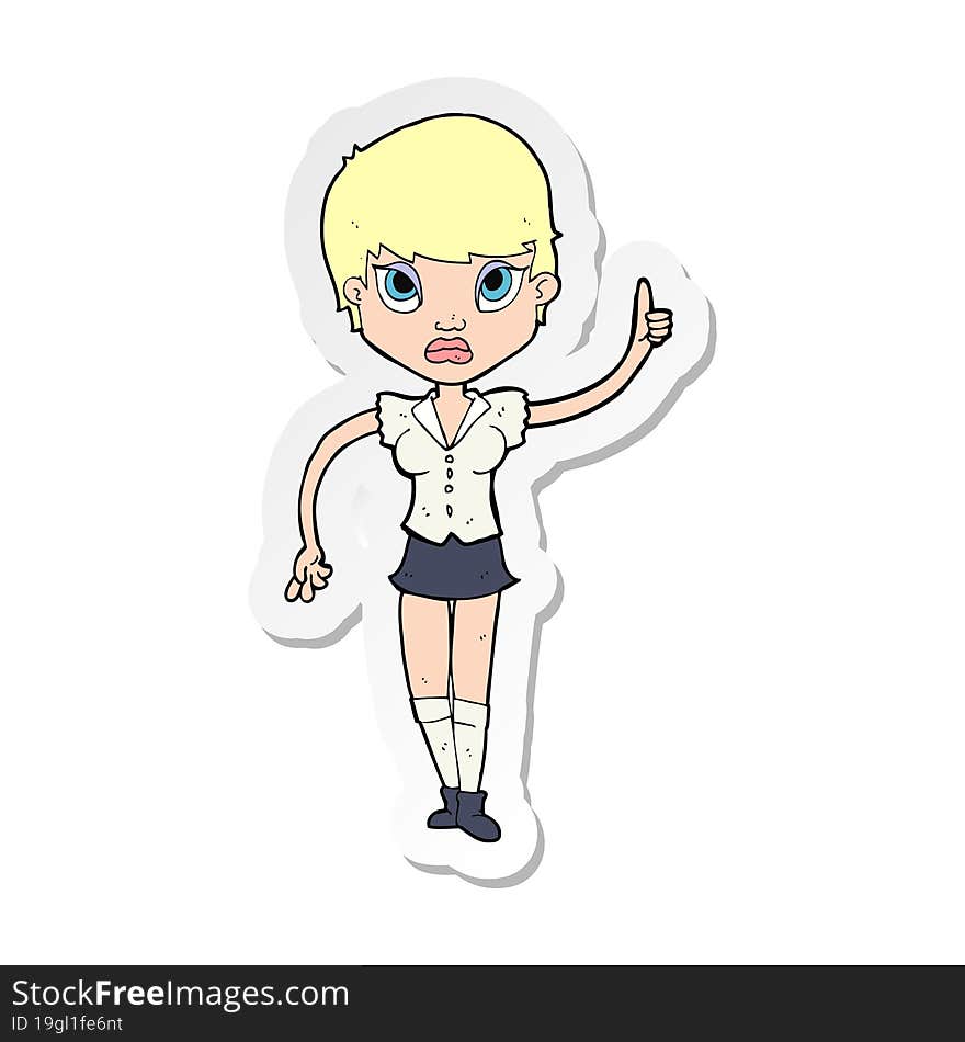 sticker of a cartoon pretty woman with idea