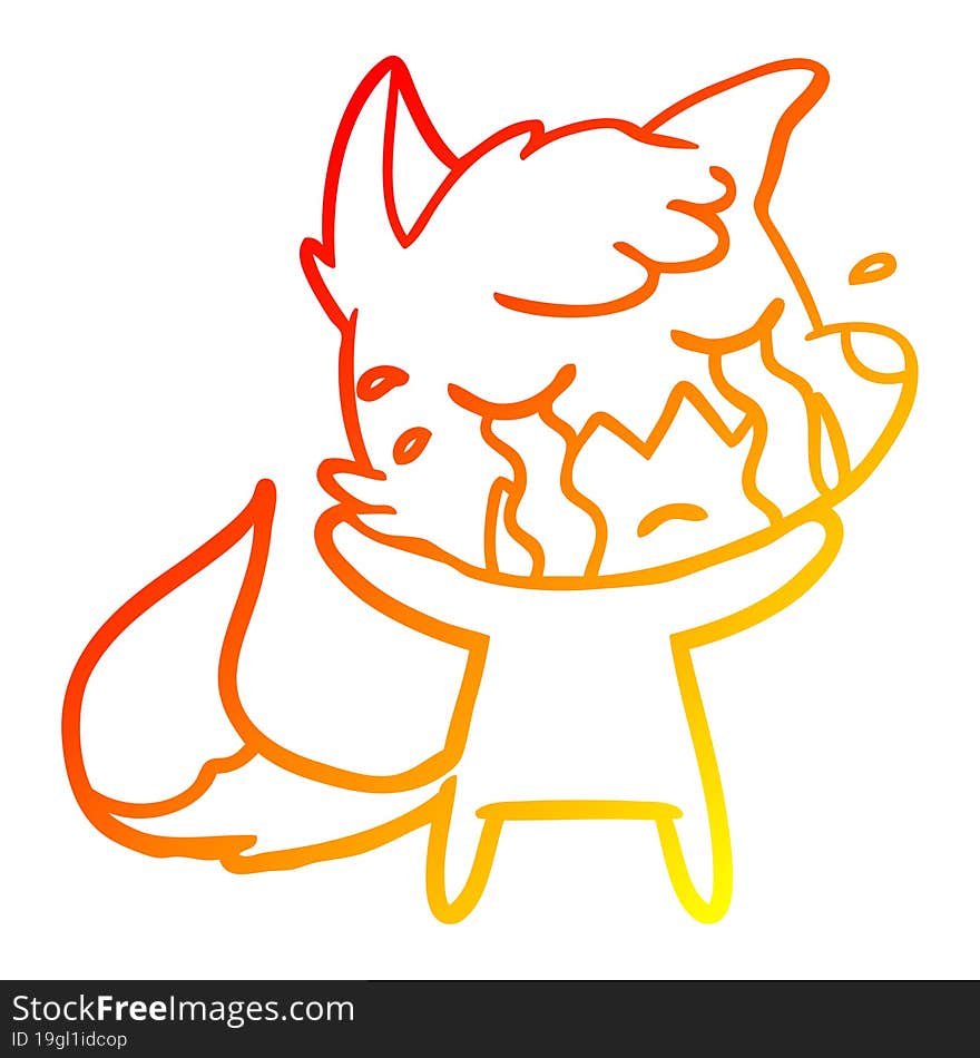 Warm Gradient Line Drawing Crying Fox Cartoon