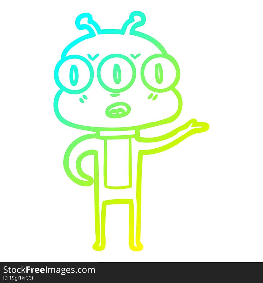 cold gradient line drawing confused three eyed alien