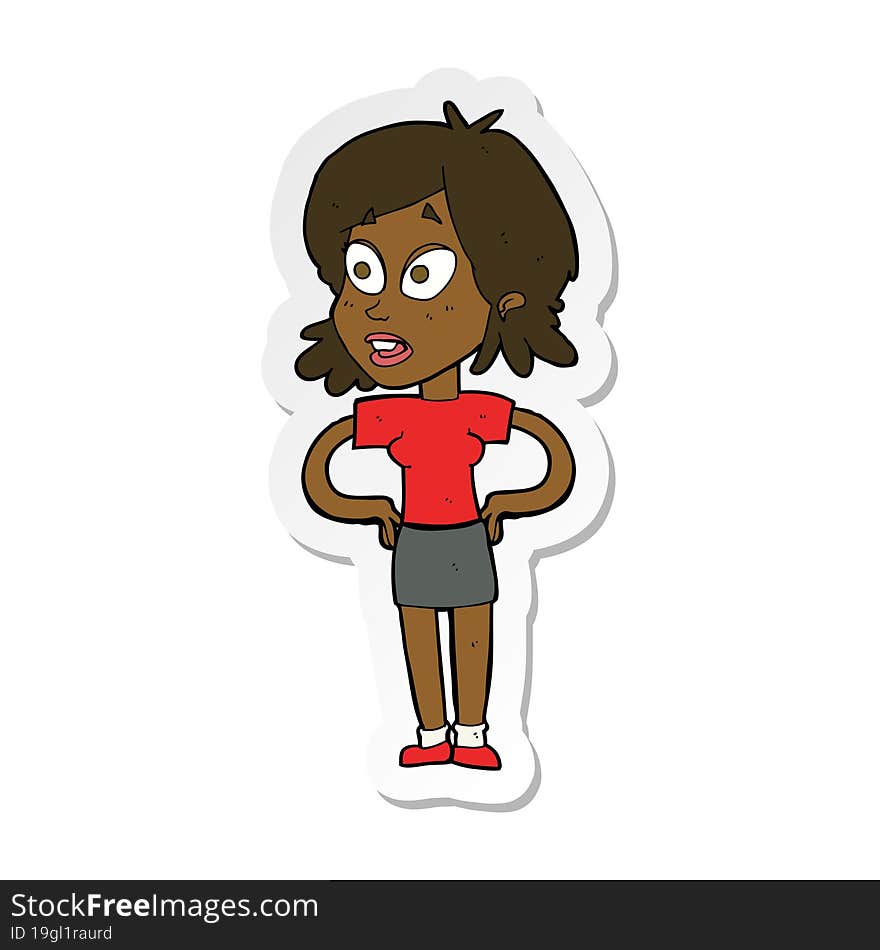 Sticker Of A Cartoon Woman With Hands On Hips