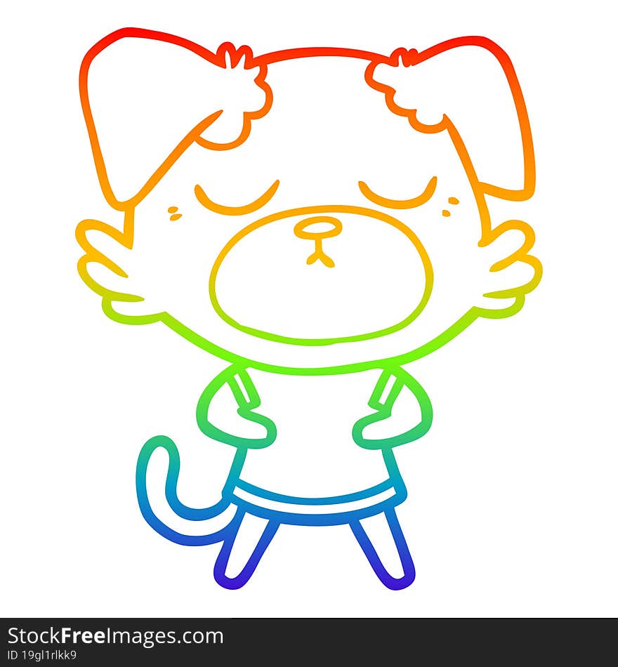 rainbow gradient line drawing of a cute cartoon dog