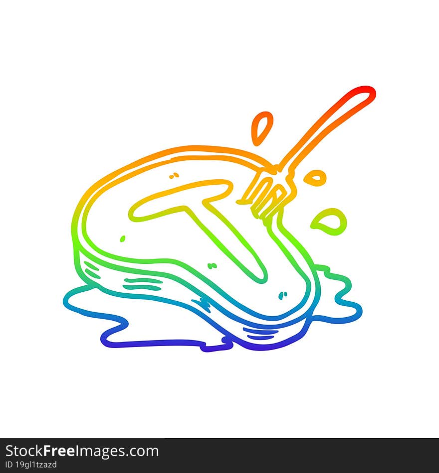 Rainbow Gradient Line Drawing Cooked Steak And Fork