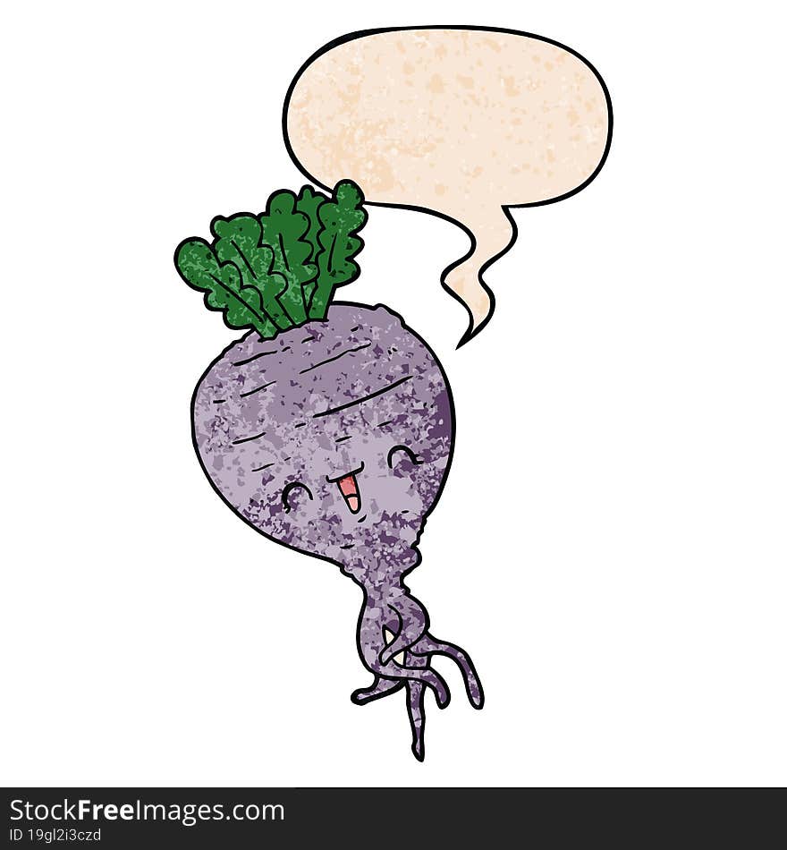 Cartoon Turnip And Speech Bubble In Retro Texture Style