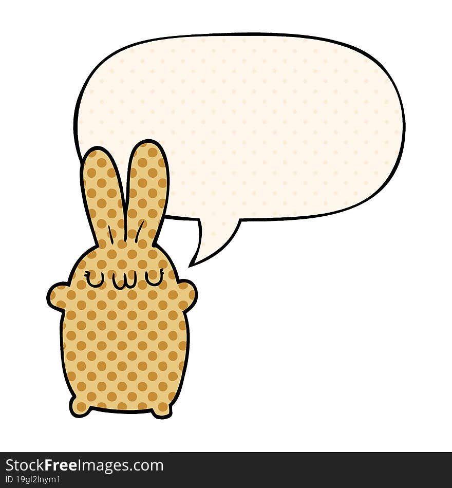 cartoon rabbit with speech bubble in comic book style