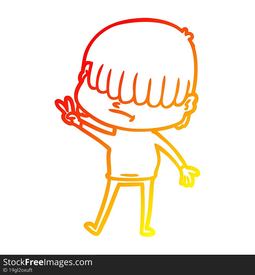 Warm Gradient Line Drawing Cartoon Boy With Untidy Hair