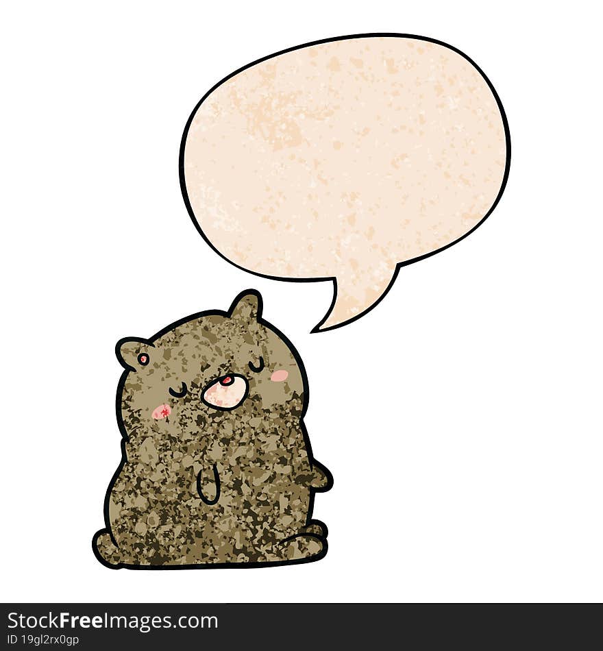 cute cartoon bear with speech bubble in retro texture style