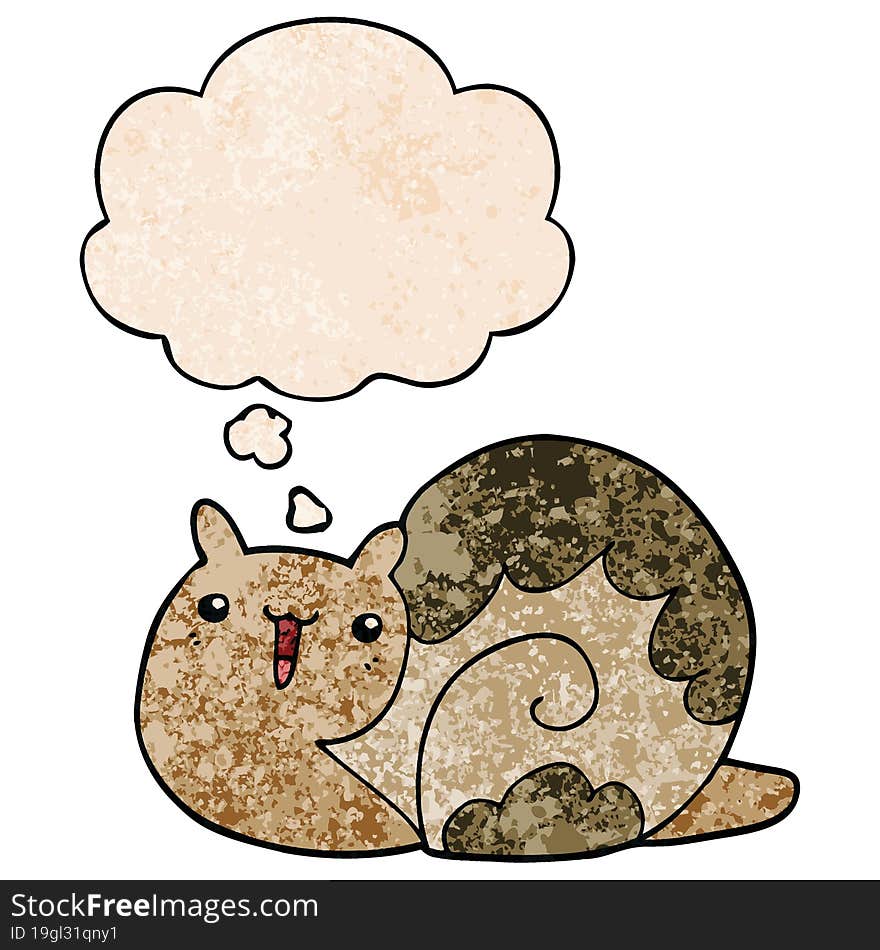 cute cartoon snail and thought bubble in grunge texture pattern style