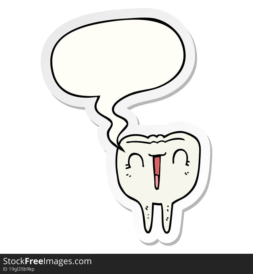 Cartoon Happy Tooth And Speech Bubble Sticker