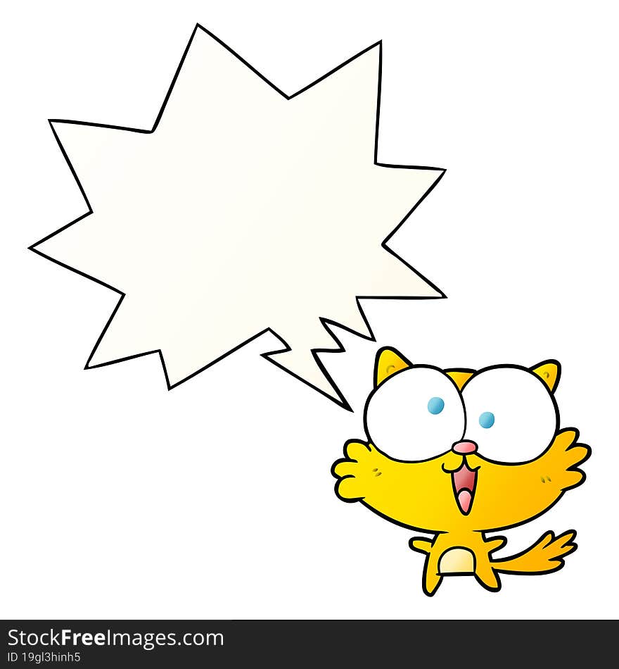 Cute Cartoon Crazy Cat And Speech Bubble In Smooth Gradient Style