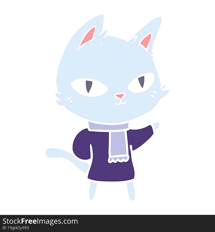 Flat Color Style Cartoon Cat Staring