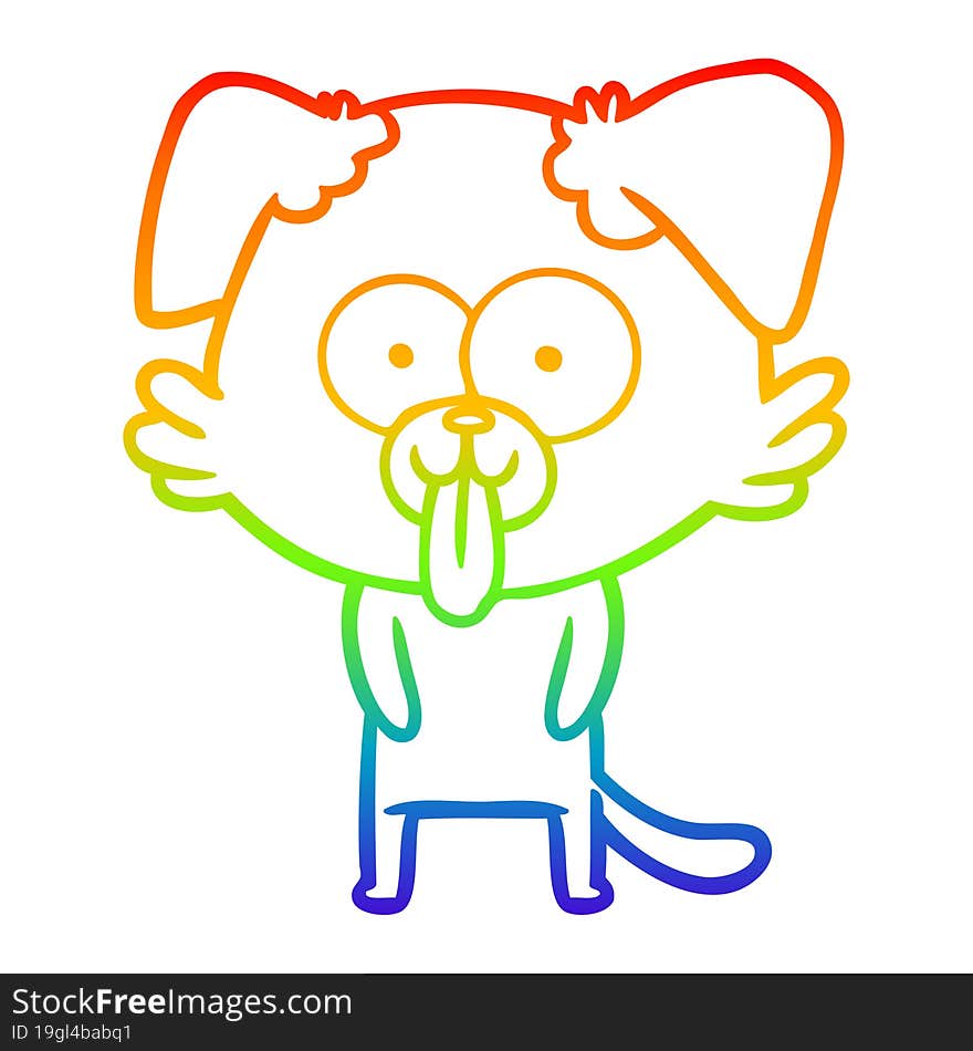 Rainbow Gradient Line Drawing Cartoon Dog With Tongue Sticking Out