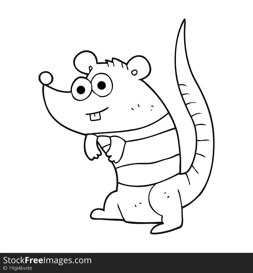 freehand drawn black and white cartoon rat