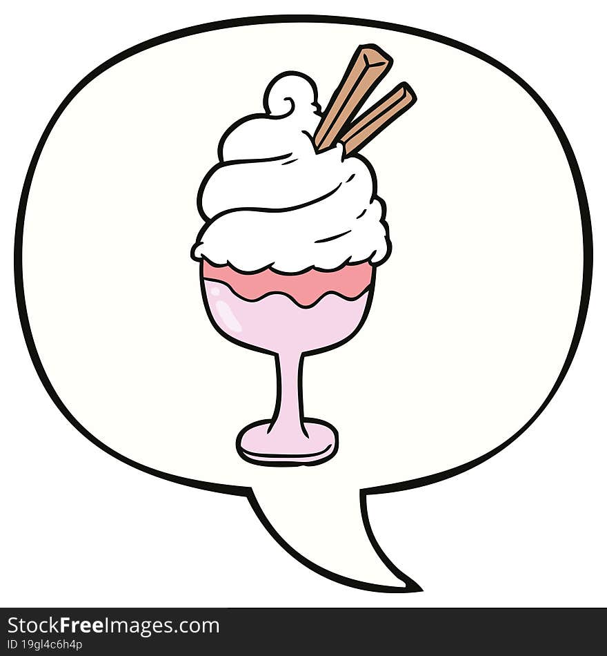 cartoon ice cream dessert and speech bubble