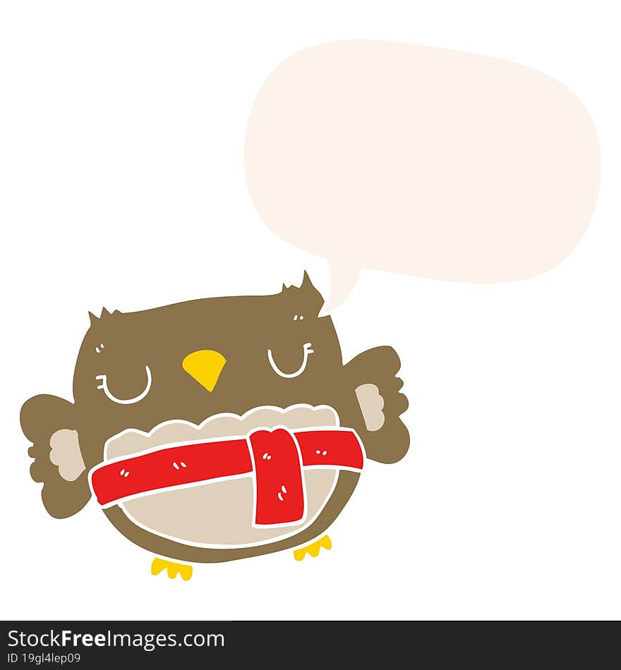 cartoon owl and speech bubble in retro style