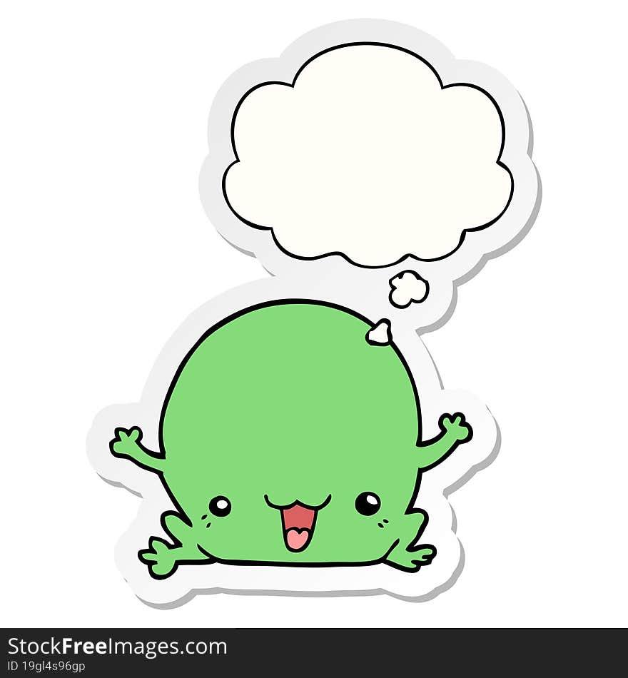 cartoon frog and thought bubble as a printed sticker