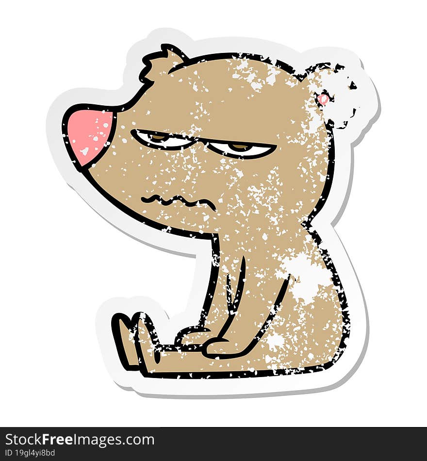 distressed sticker of a angry bear cartoon sitting