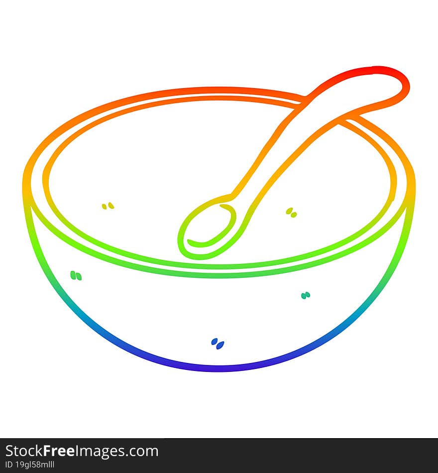 rainbow gradient line drawing cartoon wooden bowl and spoon