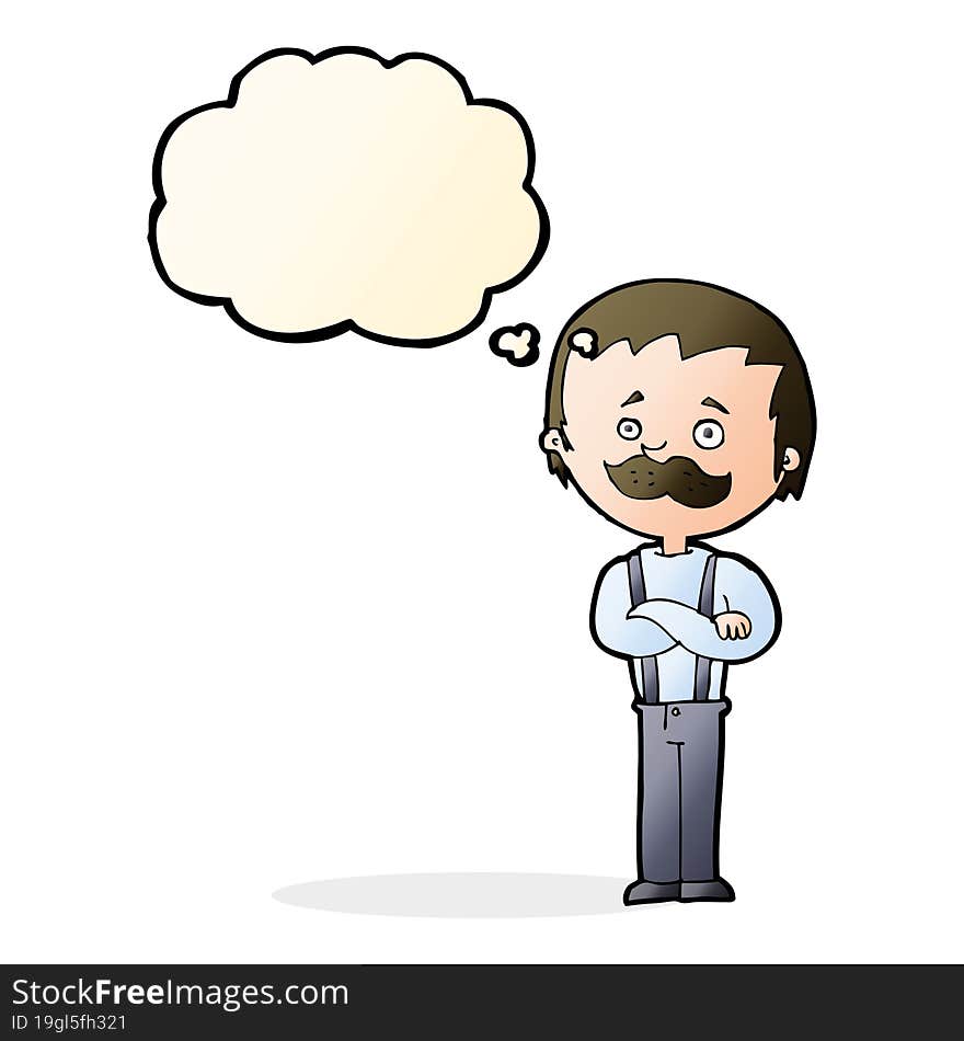 cartoon man with mustache with thought bubble