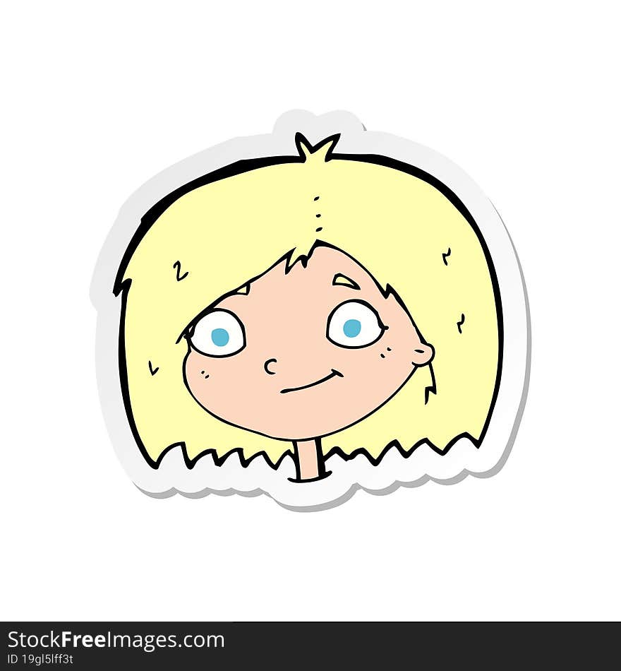 sticker of a cartoon happy female face