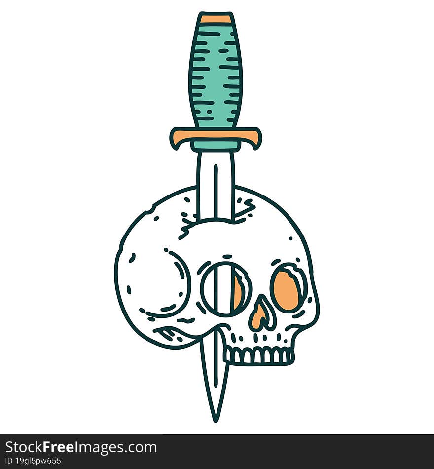 tattoo style icon of a skull and dagger