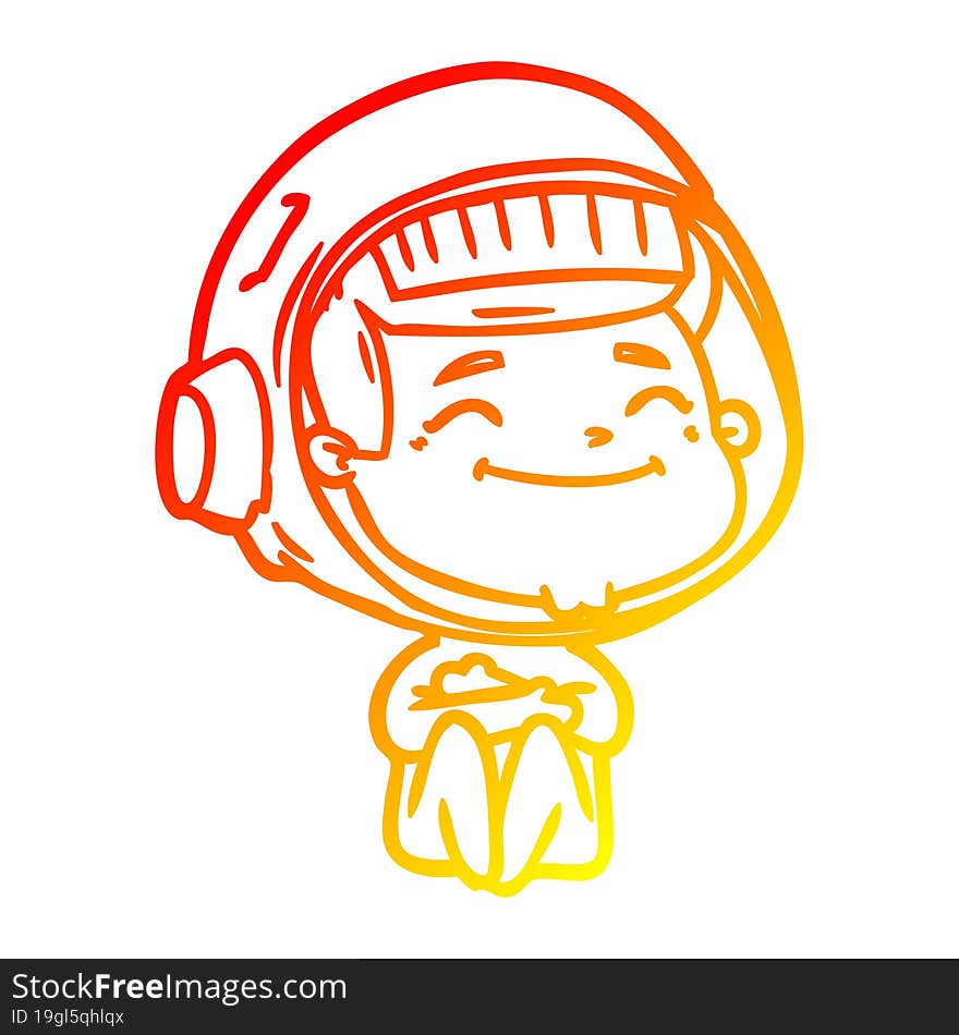 warm gradient line drawing of a happy cartoon astronaut