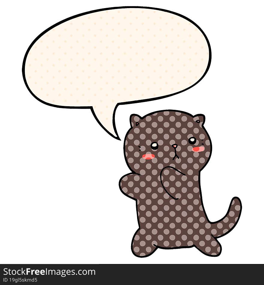 cute cartoon cat and speech bubble in comic book style