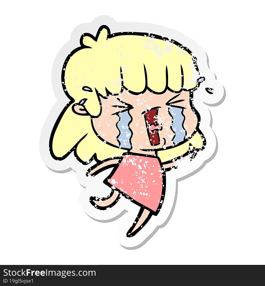 distressed sticker of a cartoon woman in tears