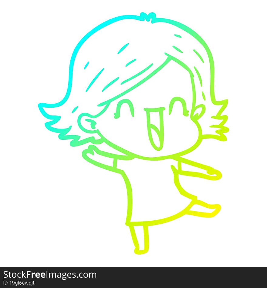 Cold Gradient Line Drawing Cartoon Laughing Woman