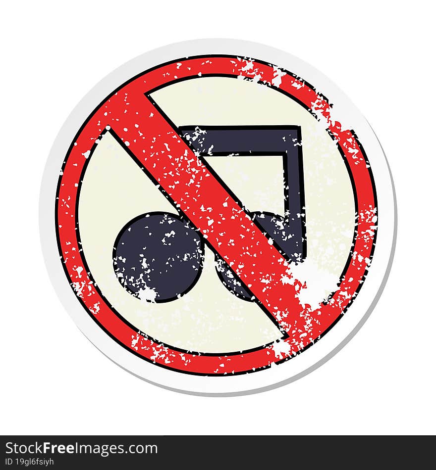 Distressed Sticker Of A Cute Cartoon No Music Sign