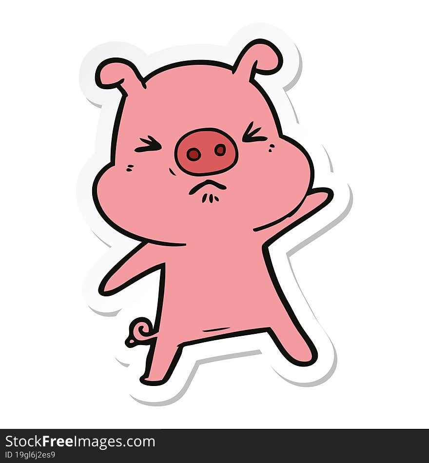 sticker of a cartoon angry pig