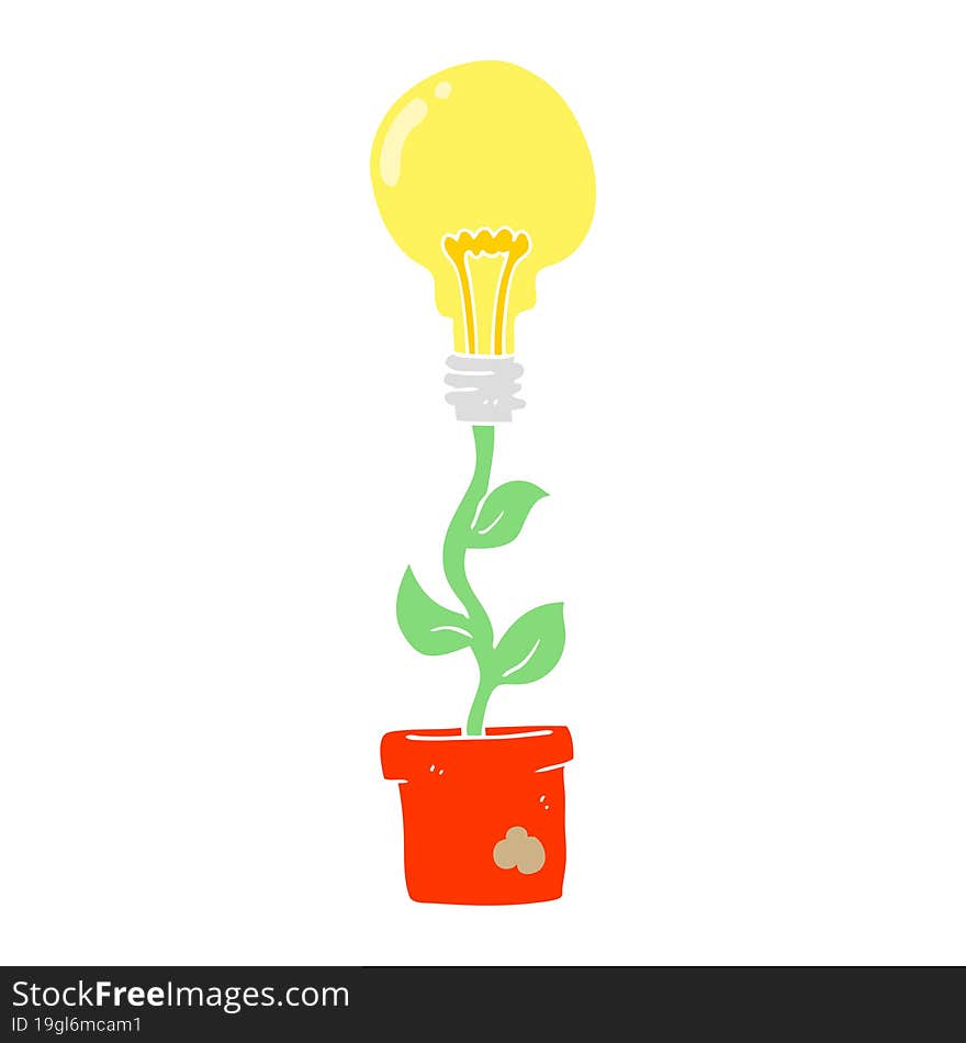 flat color illustration of a cartoon light bulb plant