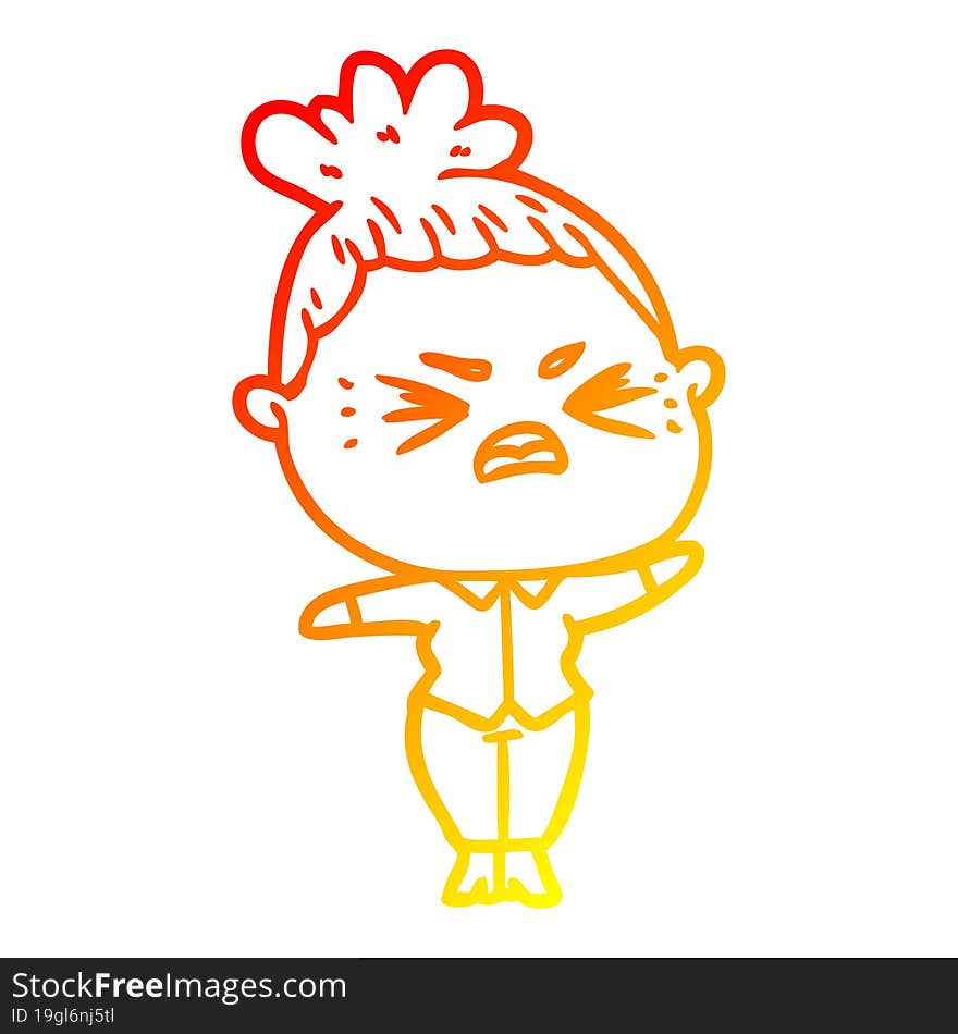 warm gradient line drawing of a cartoon angry woman