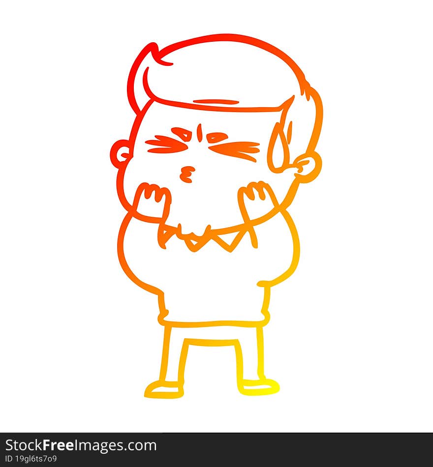 Warm Gradient Line Drawing Cartoon Man Sweating