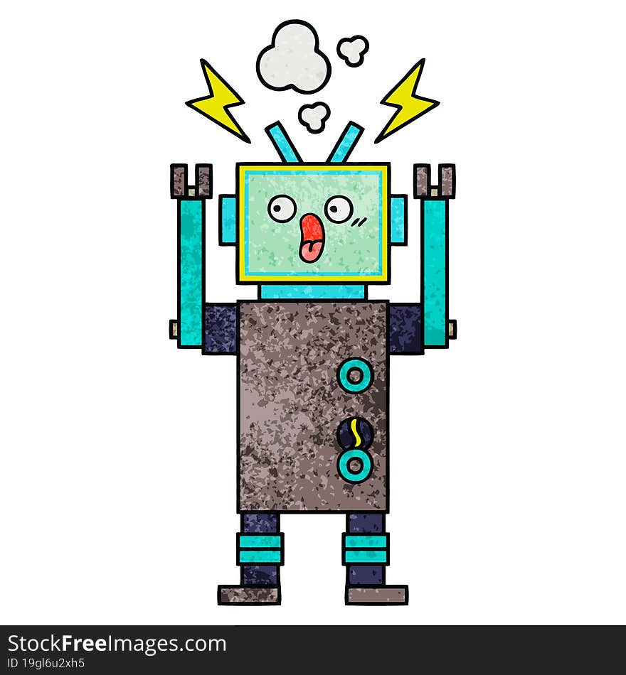 retro grunge texture cartoon of a robot