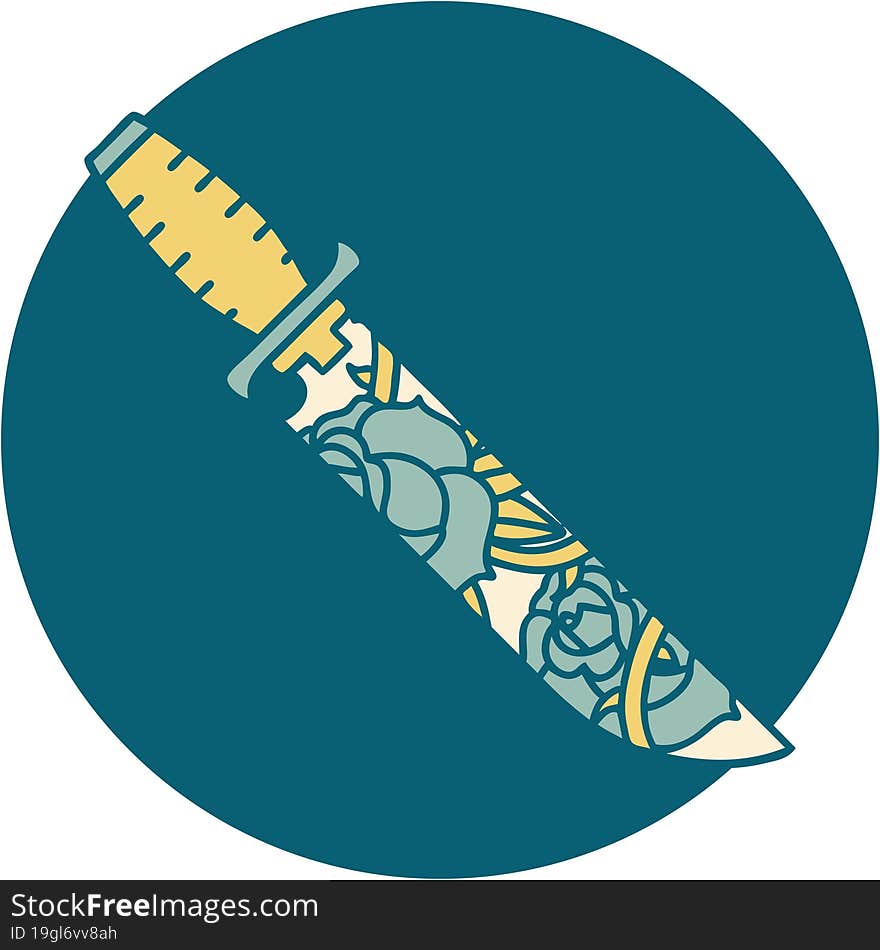 Tattoo Style Icon Of A Dagger And Flowers