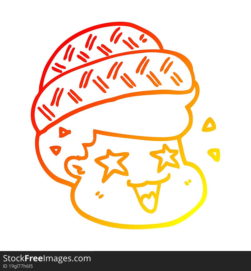 warm gradient line drawing cartoon boy wearing hat