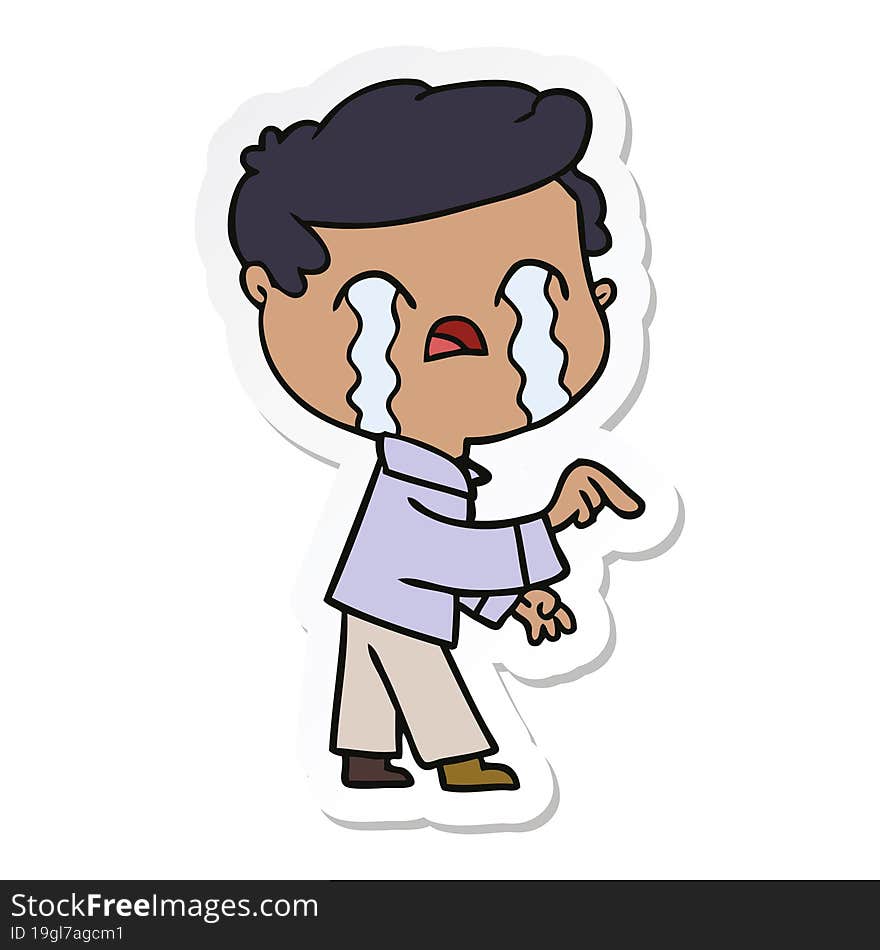 sticker of a cartoon man crying