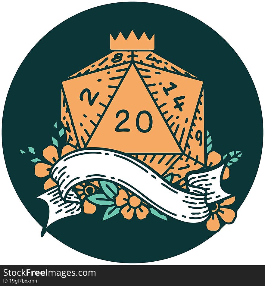 natural twenty D20 dice roll icon